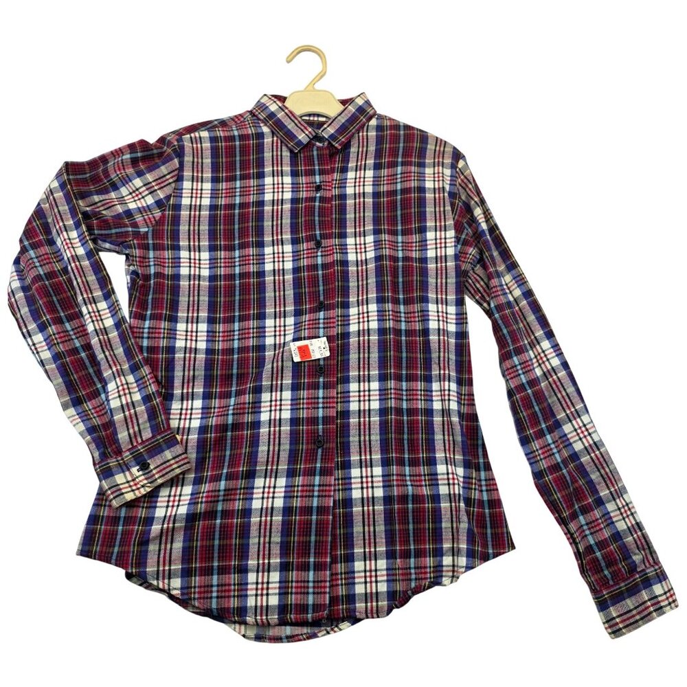 Vintage Dunloggin Button Down Plaid Shirt 10 Red Blue Deadstock Granolagirl New